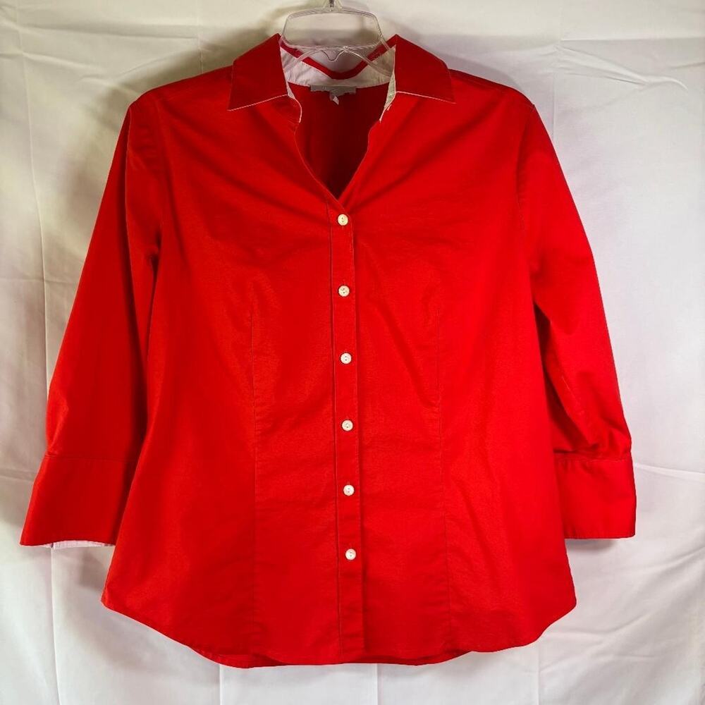 Hinson Wu Top Red 3/4 Sleeve Collared‎ Size 4 Designer Preppy